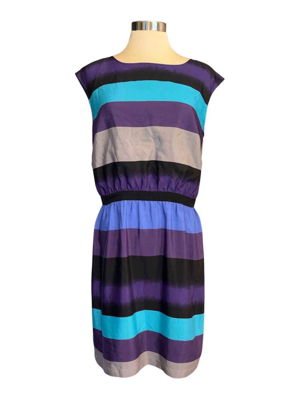 LOFT Striped Cap-Sleeve Dress fully lined boatneck knee length Size medium
